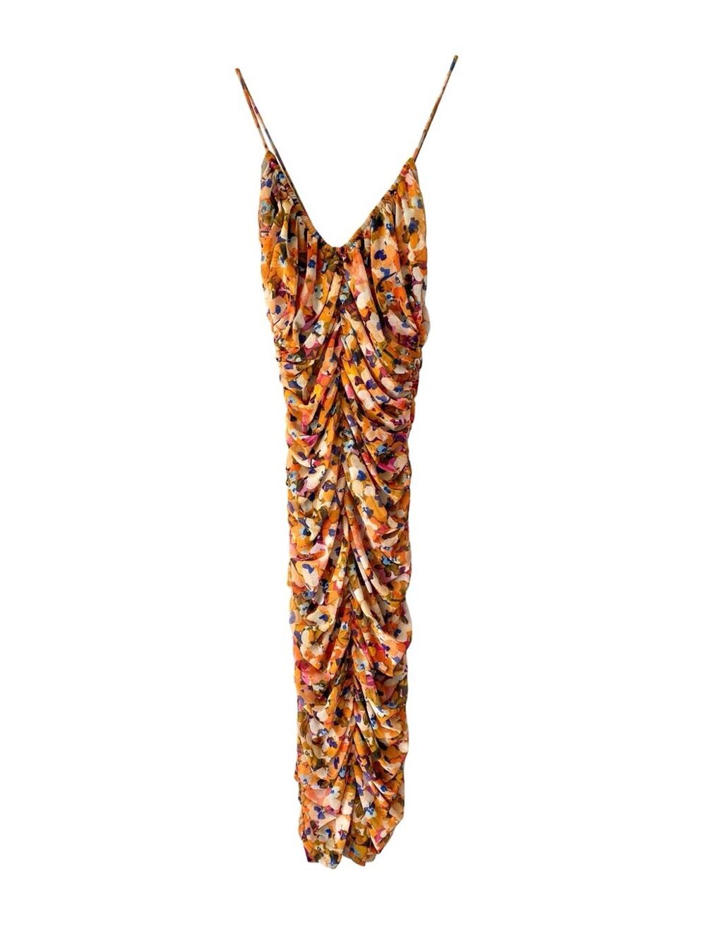 Liv Foster Peach Yellow Floral Mesh Ruched Slip Dress Size 6 Summer